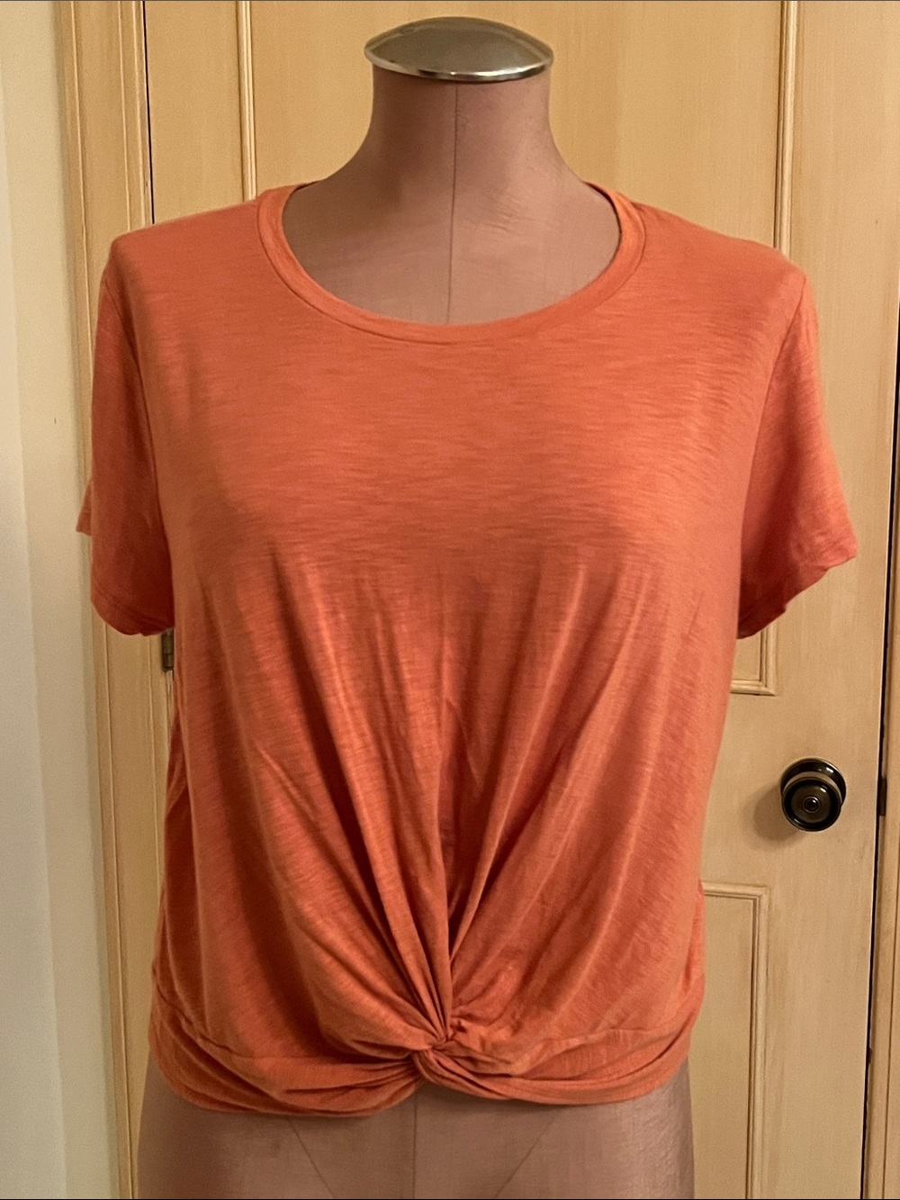 AERIE "REAL SOFT" Casual Beach Lounge Twist-Front Dusty Orange Short SLV Top L